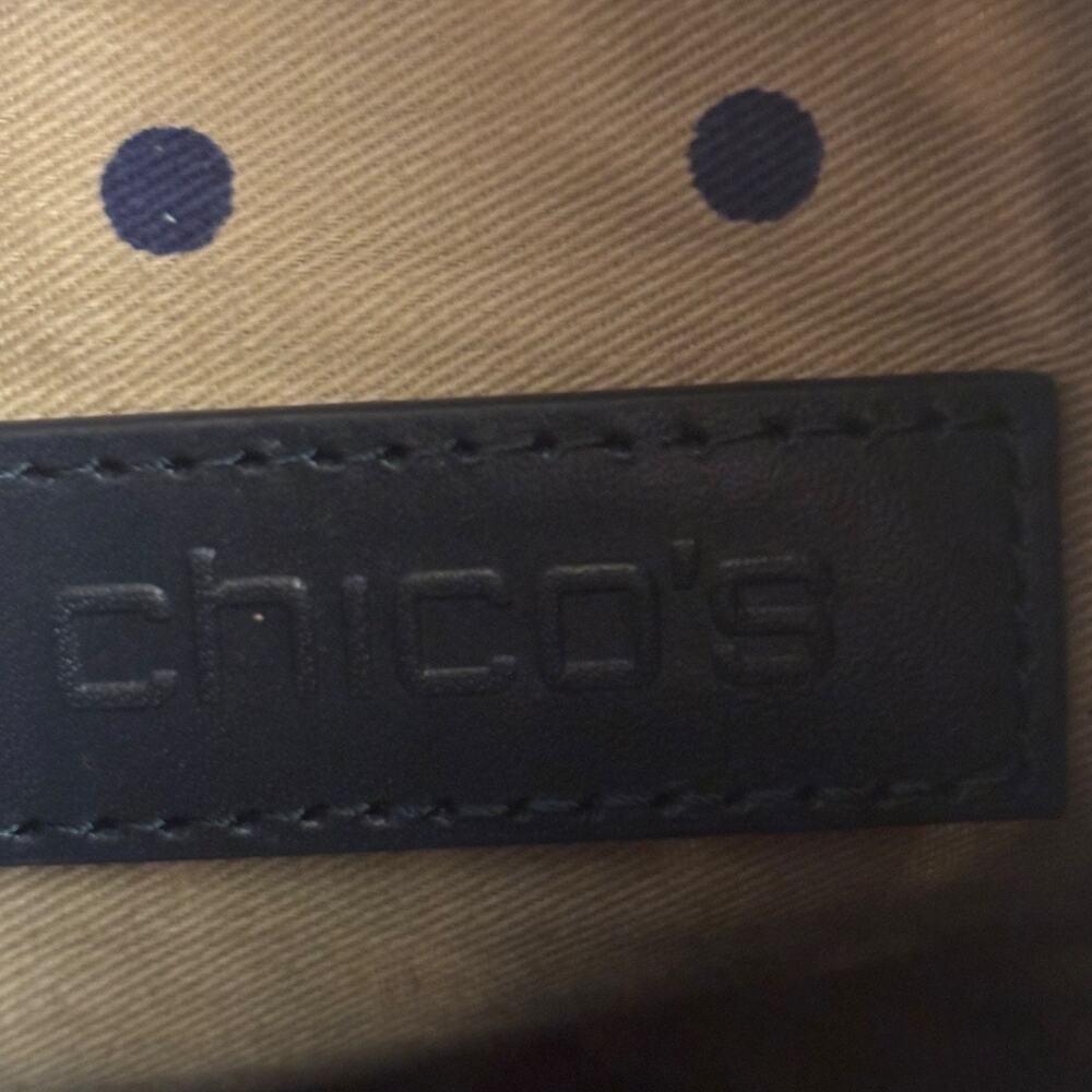 Chico's Navy Laser-Cut Bucket Crossbody with Tan Liner - Picture 8 of 9